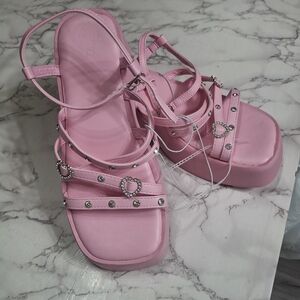 Pink Strappy Sandals with Rhinestone  Accents